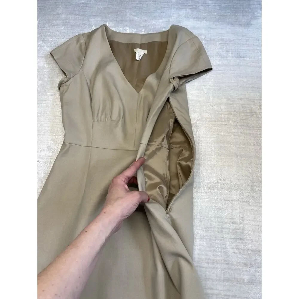 J.CREW Dress Womens 0 Tan Cotton Stretch Cap Sleeve V-Neck Suiting Career Mini